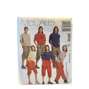 McCALL'S 2635 Roll-Up Pants Pattern XS-S-M Teen Boys Misses Men‎ UNCUT
